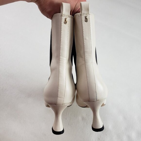 Sam Edelman Lani Chelsea Boot Womens 8 Cream Black Leather Pull On Ankle Heeled - Picture 10 of 15